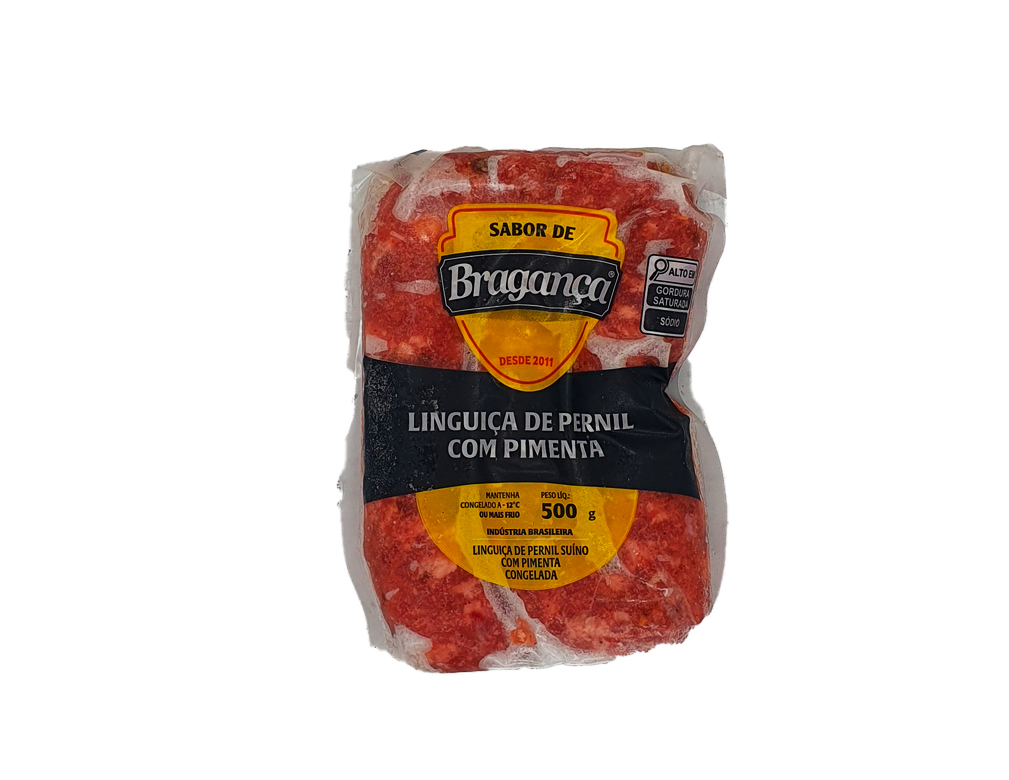 LINGUIÇA SUÍNA CONGELADA COM PIMENTA SABOR DE BRAGANÇA 500 G (CX 10 PCT)